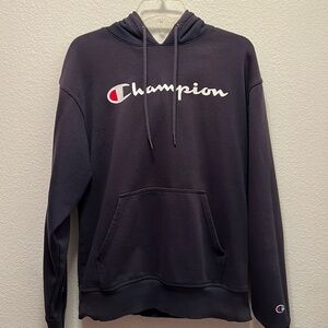 Men Champion Hoodie Hooded Sweatshirt Dark Navy Black Size Medium